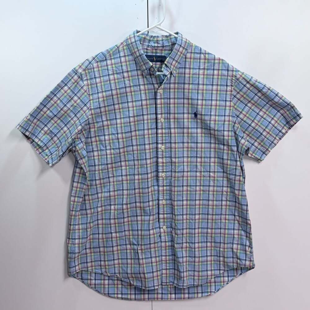 Ralph Lauren Men's Short Sleeve Button-Down Shirt in Pastel Plaid Size XL